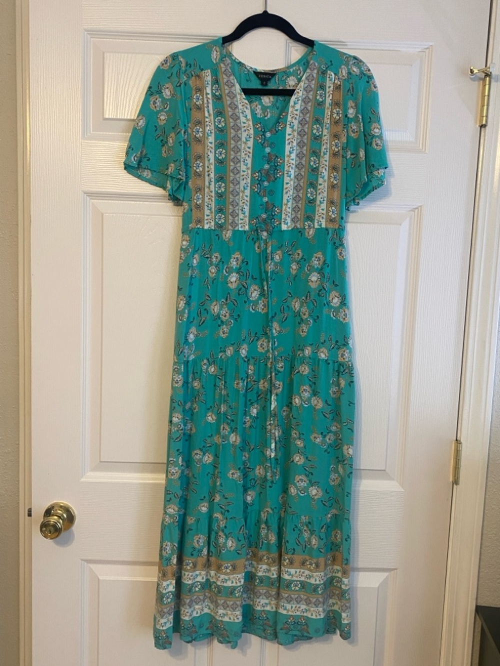 Teal Floral Maxi Dress with Boho Border Detail